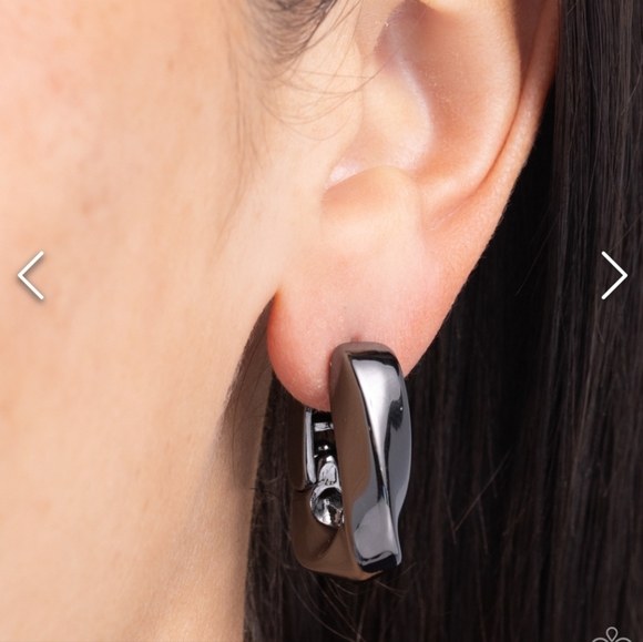 Asymmetrical Advocate Black Hoop Earrings Hinged - Picture 2 of 3